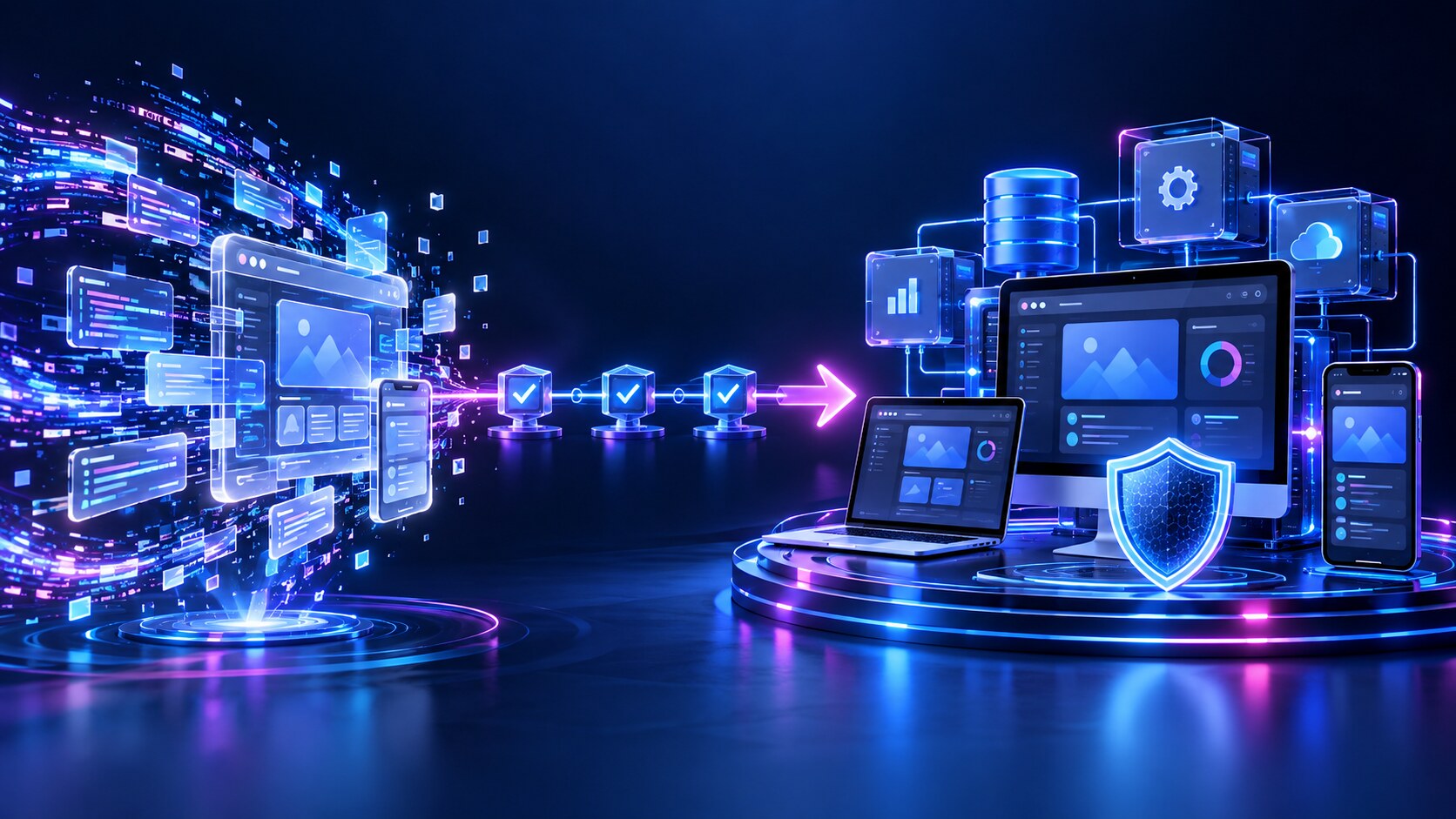 Protótipo criado com IA evoluindo por etapas de validação para um software seguro em computador e celular